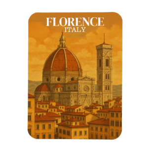 Vintage Florence Italy Travel Retro Illustration  Magnet