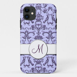 Vintage Florentine Damask (Monogram) (Lilac) iPhone 11 Case