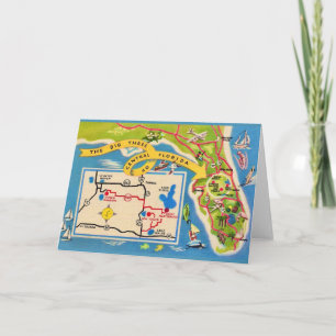Vintage Florida Attractions Map Card