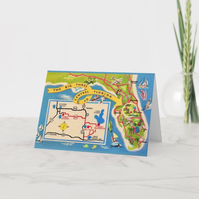 Vintage Florida Attractions Map Card (Front)