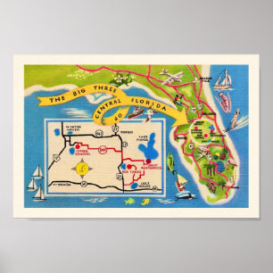 Vintage Florida Attractions Map Print