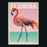 Vintage florida flamigo travel  poster<br><div class="desc">Beautiful wildlife poster featuring  a flamingo wading in turquoise water against a pink sunset sky</div>