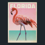 Vintage florida flamigo travel  poster<br><div class="desc">Beautiful wildlife poster featuring  a flamingo wading in turquoise water against a pink sunset sky</div>