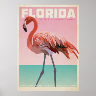 Vintage florida flamigo travel  poster