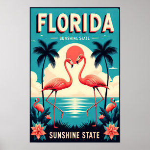 Vintage Florida Flamingo Travel Poster