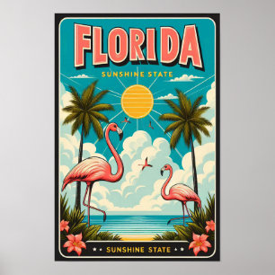 Vintage Florida Flamingo Travel Poster