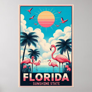 Vintage Florida Flamingo Travel Poster