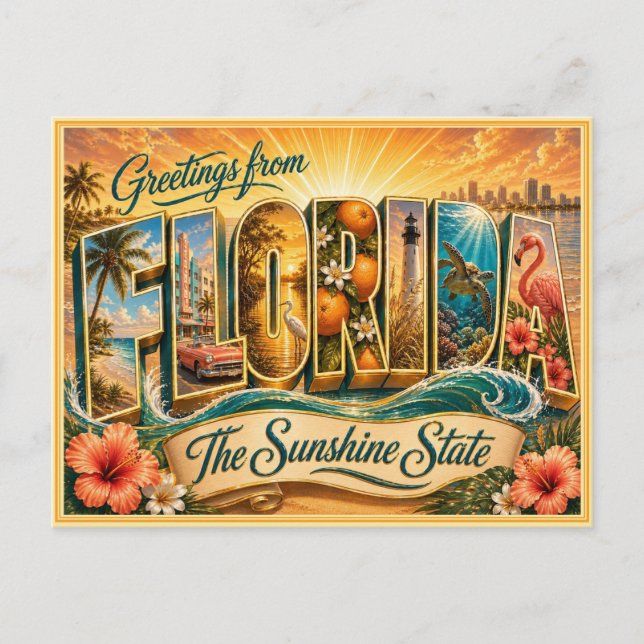 Vintage Florida Greeting From Postcard (Front)