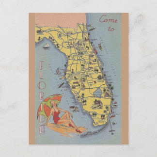 Vintage Florida Map Post Card