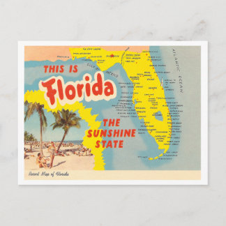 Vintage Florida Map Postcard