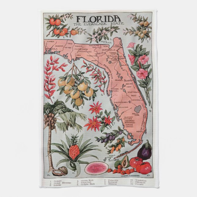 Vintage Florida Map Tea Towel (Vertical)
