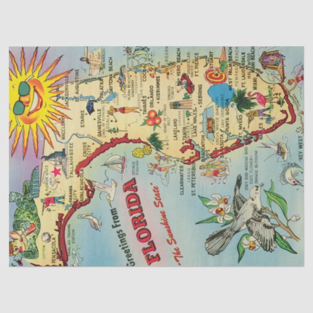 Vintage Florida Map  Tissue Paper (Front)