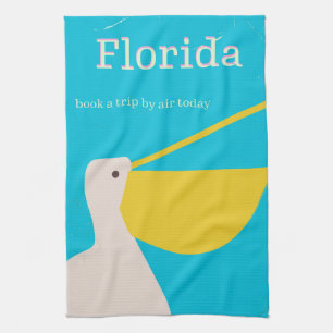 Vintage Florida Pelican travel poster Tea Towel