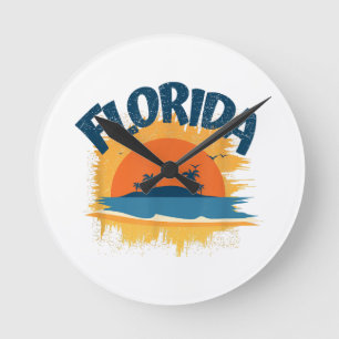 Vintage Florida Retro Tee Design Sunshine Round Clock