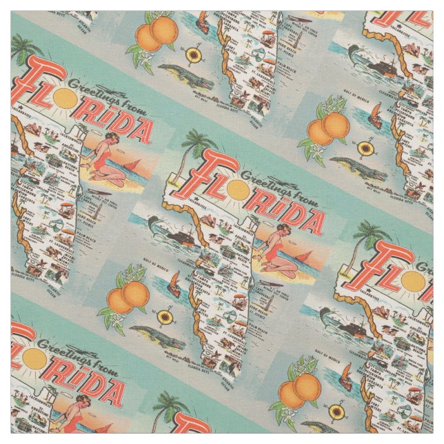 Vintage Florida tourist map Fabric (Swatch)