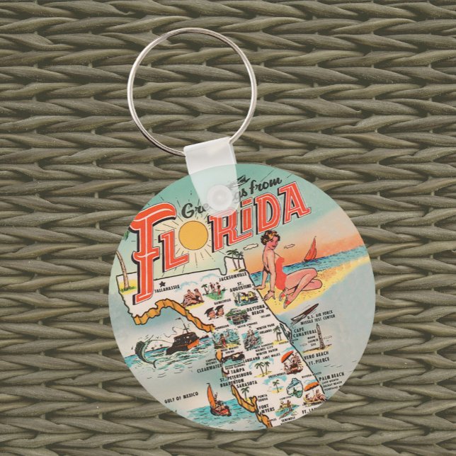 Vintage Florida tourist map greetings Key Ring (Creator Uploaded)