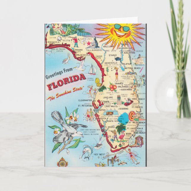 Vintage Florida Travel Map Card (Front)