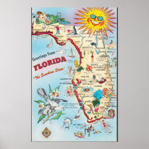 Vintage Florida Travel Map Poster