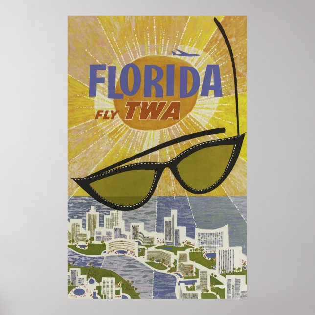 Vintage Florida Travel poster, Retro Illustration Poster (Front)