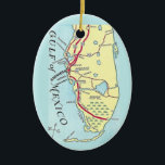 Vintage Florida West Coast Map Card Ceramic Tree Decoration<br><div class="desc">It's a retro,  vintage colourful map of Florida's west coast repurposed on an ornament.</div>