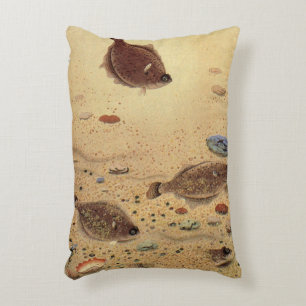 Vintage Flounders, Marine Ocean Life Flat Fish Decorative Cushion