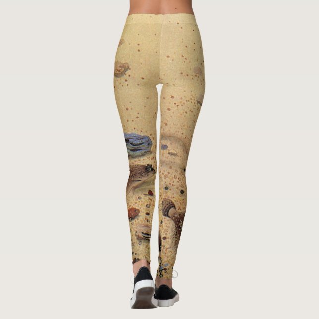 Vintage Flounders, Marine Ocean Life Flat Fish Leggings (Back)