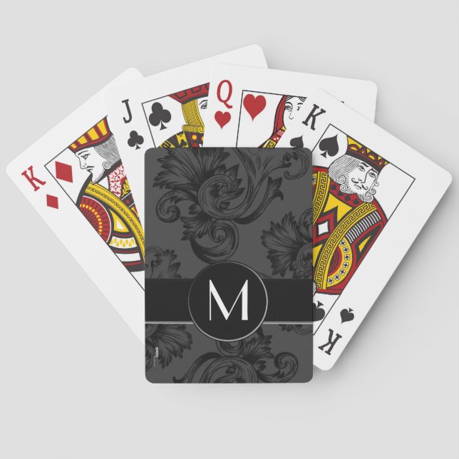 Vintage Flourish (Black) Monogram Playing Cards (Back)