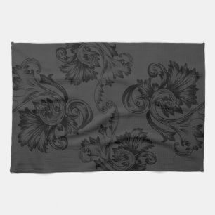 Vintage Flourish (Black) Tea Towel