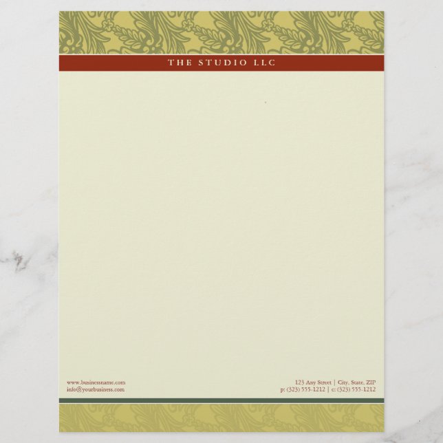 Vintage Flourish Olive Brick Customised Letterhead (Front)