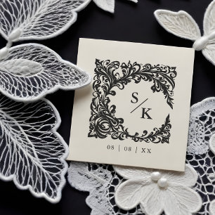 Vintage Flourish Ornate Frame Wedding Initials Rubber Stamp