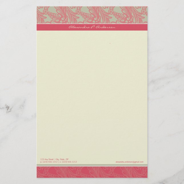 Vintage Flourish Rose Customised Stationery (Front)