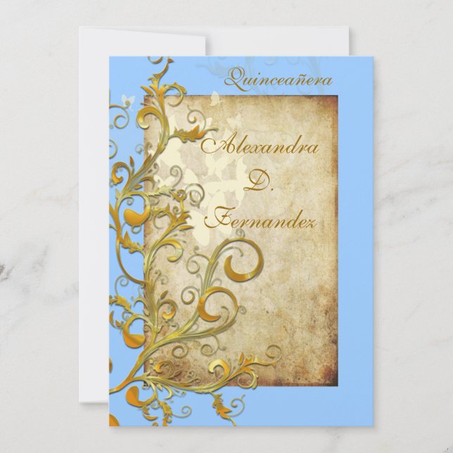 Vintage flourish swirls/butterflies invitation (Front)