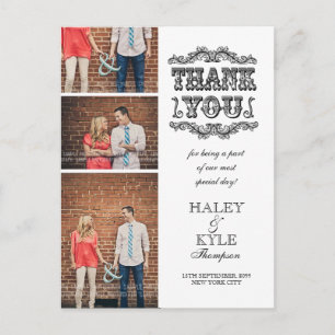 VINTAGE Flourish White Thank You Photo Post Card