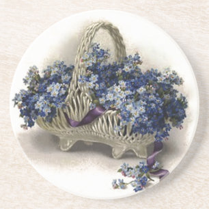 Vintage Flower Basket Forget-Me-Not Coaster