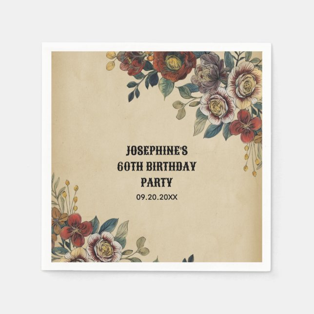 Vintage Flower Birthday  Napkin (Front)