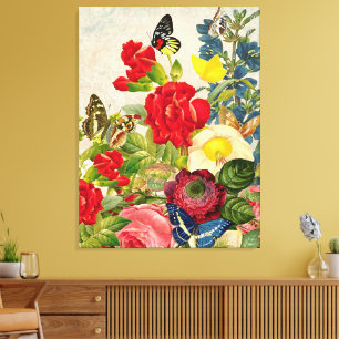 Vintage Flower Bouquet Butterflies Wrapped Canvas