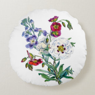 Vintage Flower Bouquet Watercolor Round Cushion