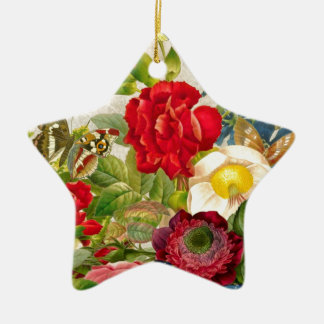Vintage Flower Bouquet with Butterflies Ceramic Tree Decoration