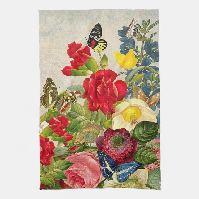 Vintage Flower Bouquet with Butterflies Hand Towel (Vertical)
