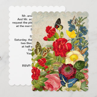 Vintage Flower Bouquet with Butterflies Invitation