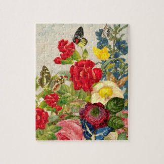 Vintage Flower Bouquet with Butterflies Jigsaw Puzzle