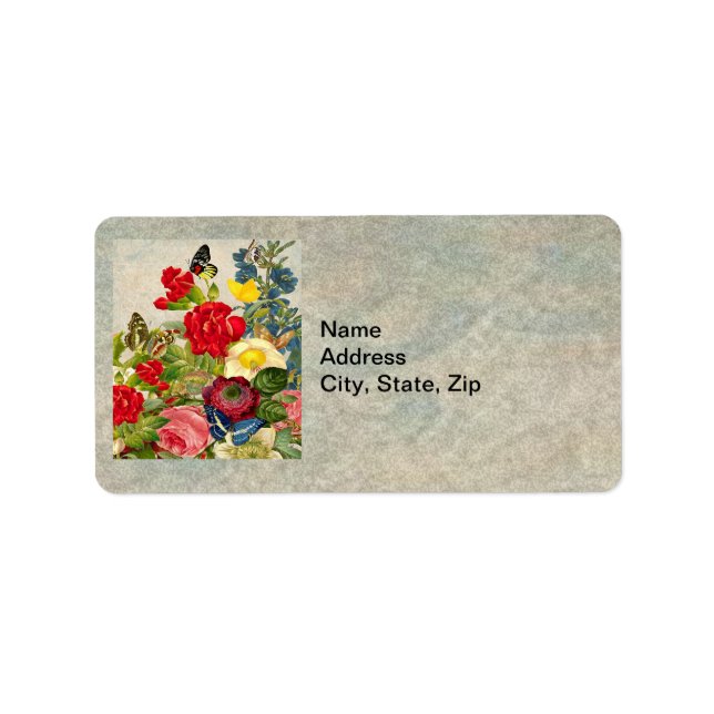 Vintage Flower Bouquet with Butterflies Label (Front)