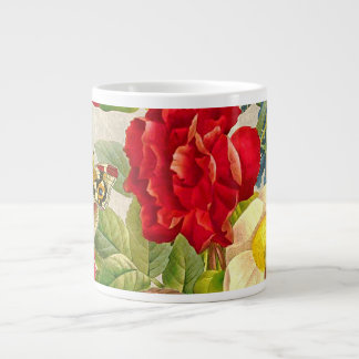 Vintage Flower Bouquet with Butterflies Large Coffee Mug