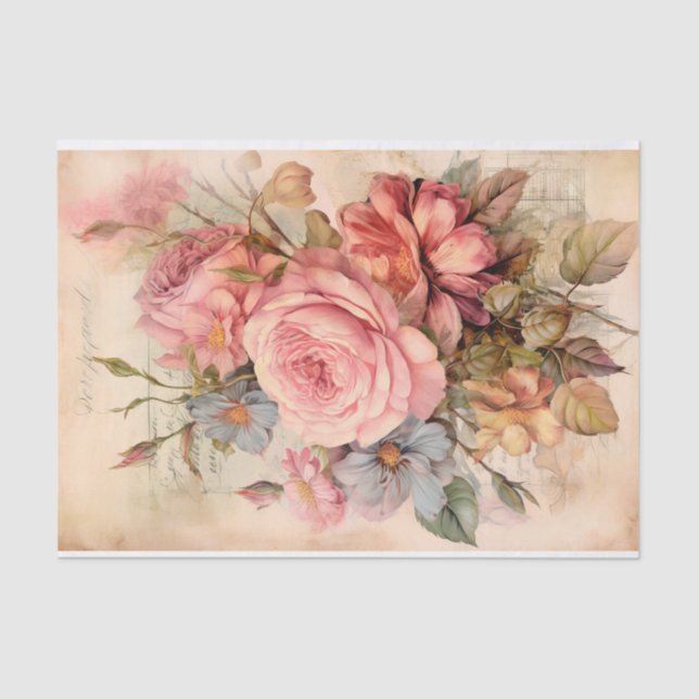 Vintage Flower Bouquet with Roses Tissue Paper (Front)