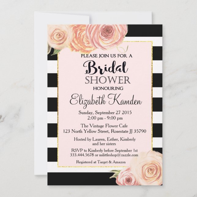 Vintage Flower Bridal Shower invite with honouring (Front)