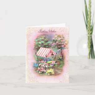 Vintage Flower Cart Birthday Wishes Card