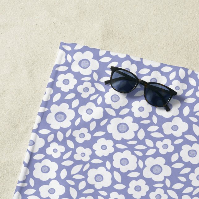 Vintage Flower Cascade Periwinkle Beach Towel (In Situ)