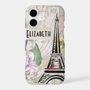 Vintage Flower Collage & Eiffel Tower Illustration