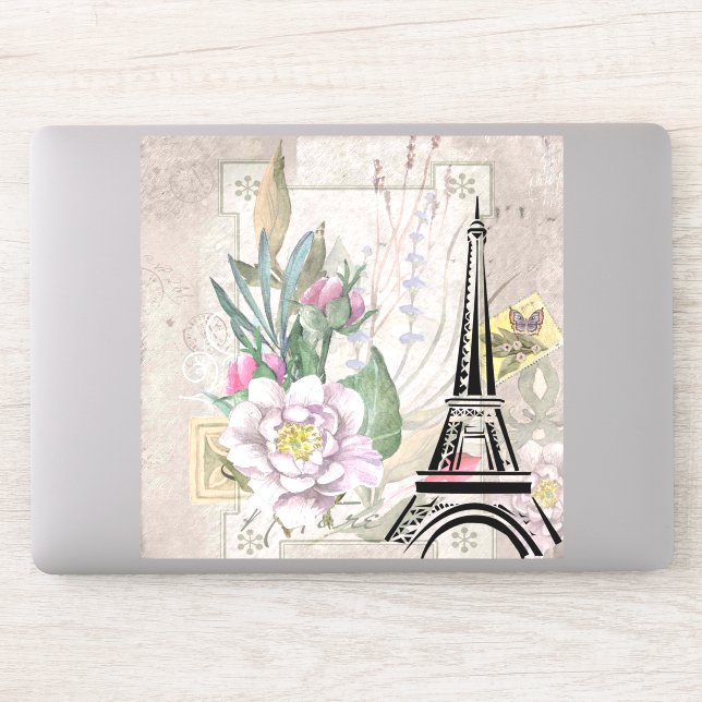 Vintage Flower Collage & Eiffel Tower Illustration (Computer)