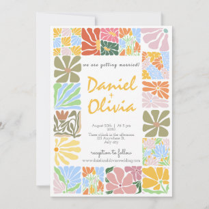 Vintage Flower Colourful Retro Wedding Invitation